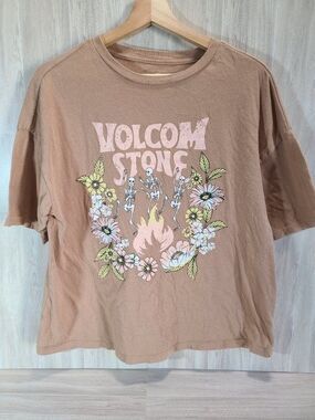Volcom Stone Skeleton Graphic Tee XS Brown Cotton Festival Skate T-Shirt